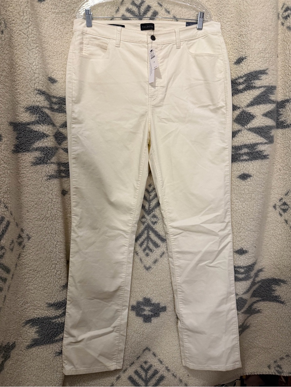 Talbots Women’s Cream Velveteen Straight-Leg pants size 14